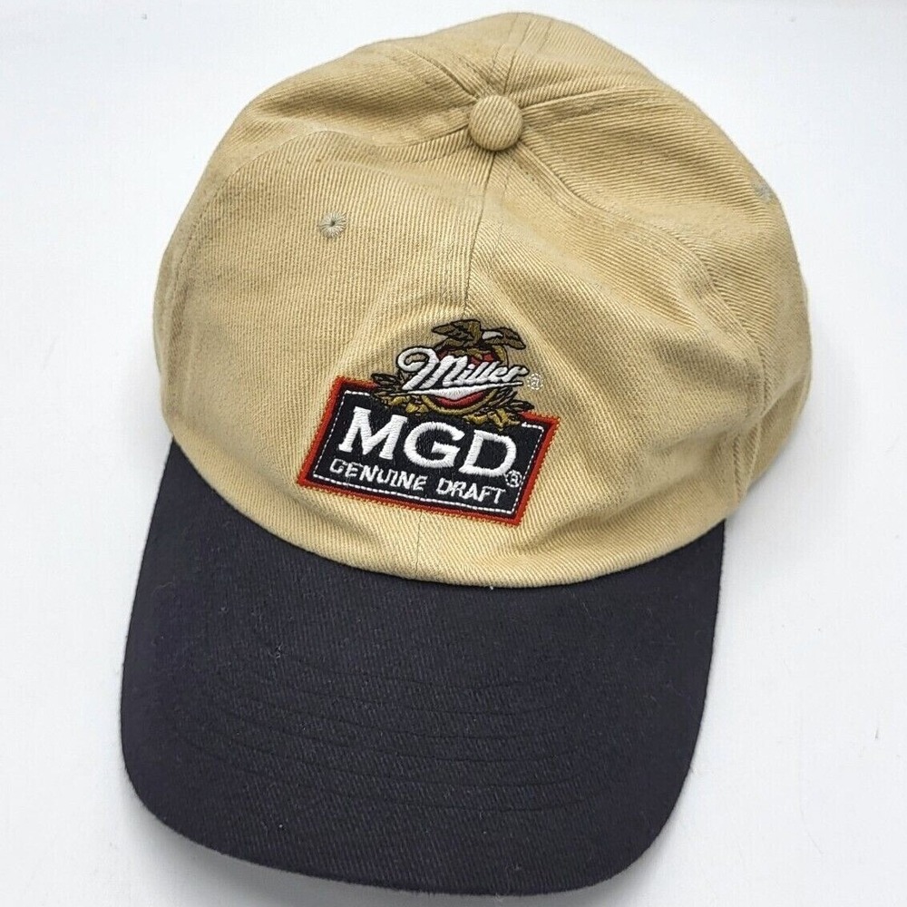 Vintage Miller Genuine Draft Hat Cap Snap Back Beige Black Beer Eagle Logo 90s